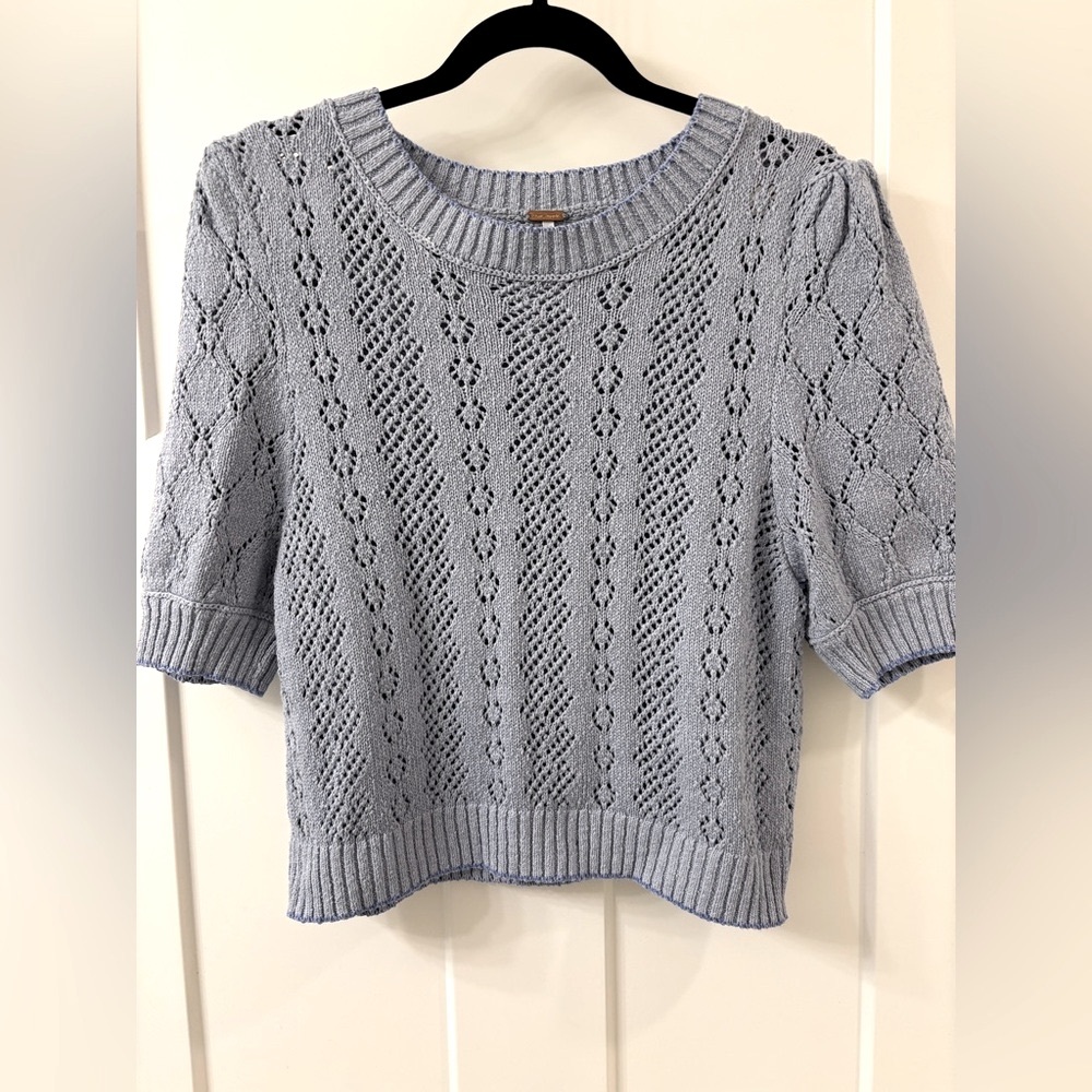 Free People Eloise Open Stitch Puff Shoulder Sweater